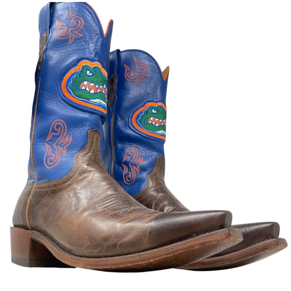 Lucchese 1883 UF Florida Gators Leather Boots Western Cowboy Brown Blue Mens 9D